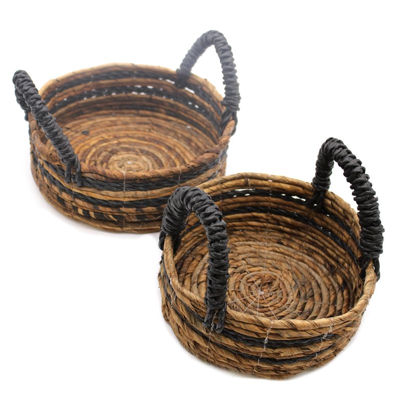 Korb aus Bananenblatt und schwarzer Raffia - 2-teiliges Set