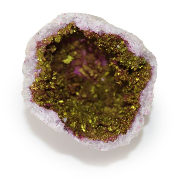 Farbige Calcit-Geoden - Schwarzer Stein - Rosa & Gold