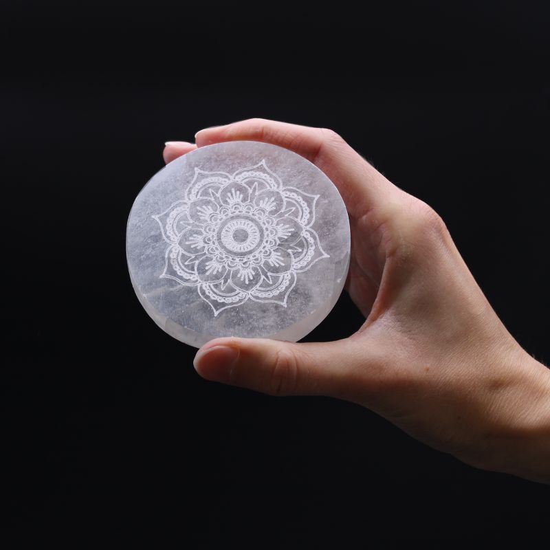 Kleine Selenitplatten 8cm - Mandala Design
