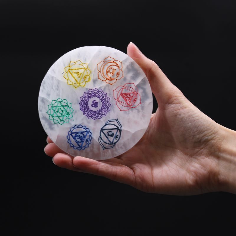 Medium Selenitplatten 10cm - Chakra Design (col)