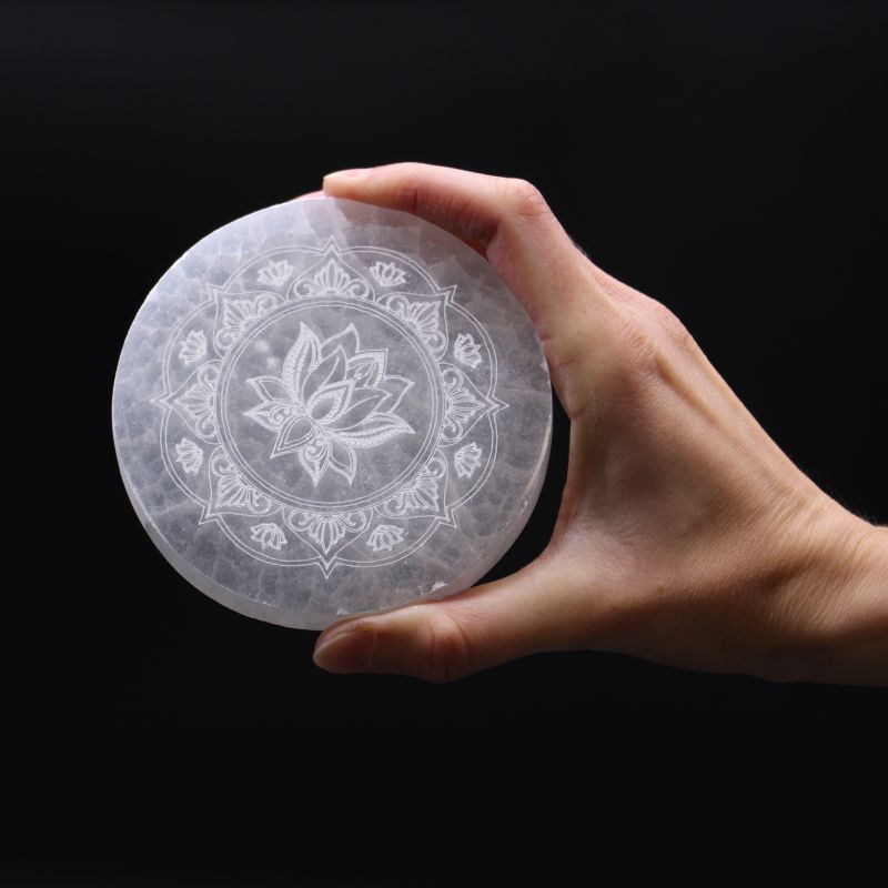 Medium Selenitplatten 10cm -  Lotus Mandala