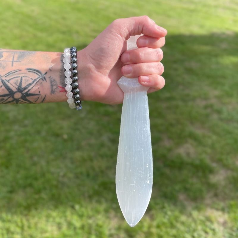 Selenit Großes Ritualmesser - Spirale (25cm)