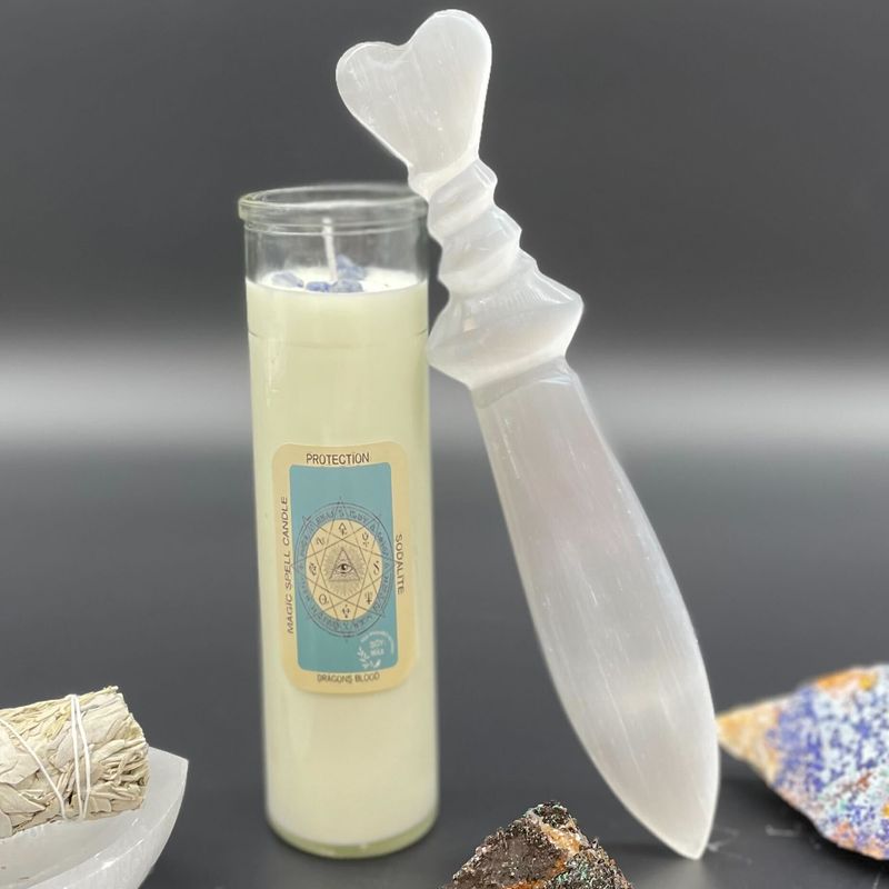 Selenit Großes Ritualmesser - Spirale (25cm)