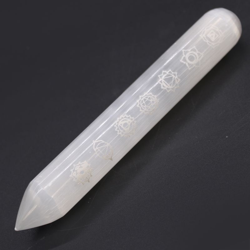 Selenitstab - 16 cm (Spitze an einem Ende) 7 Chakra