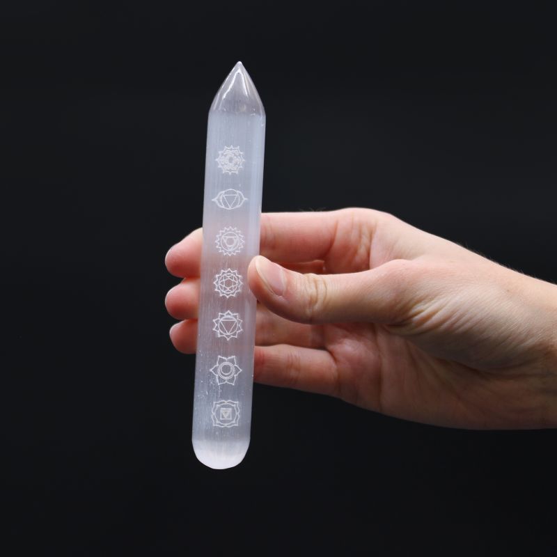 Selenitstab - 16 cm (Spitze an einem Ende) 7 Chakra