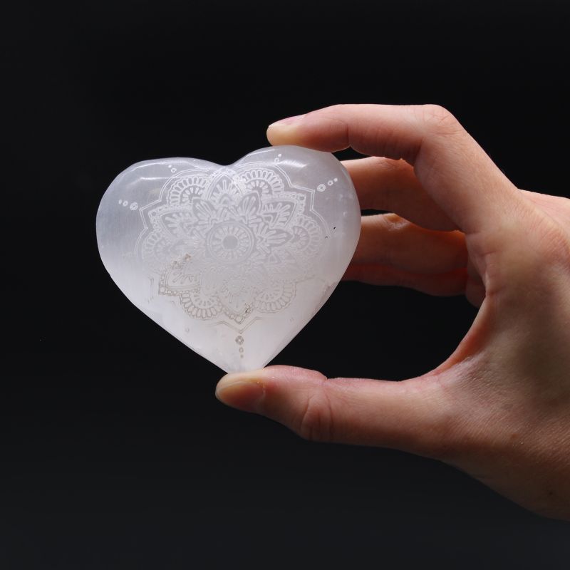 Selenitherz - 7-8cm - Mandala graviert