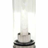 Glas-Wasserflasche mit Kristallinfusion – Reinigender Klarquarz – Obelisk
