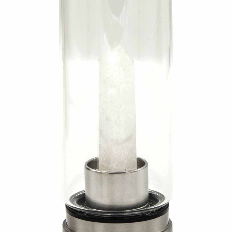 Glas-Wasserflasche mit Kristallinfusion – Reinigender Klarquarz – Obelisk