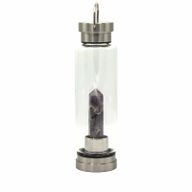 Glas-Wasserflasche mit Kristallinfusion - Beruhigender Amethyst - Obelisk