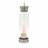 Kristallinfundierte Glas-Wasserflasche - Belebender Rosenquarz - Obelisk