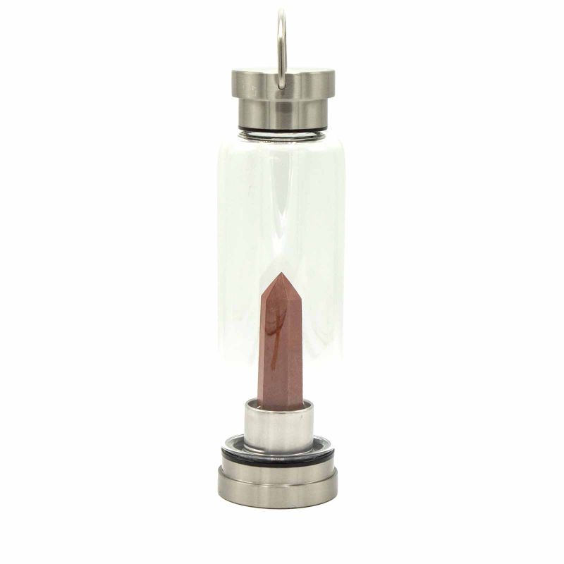 Kristallinfundierte Glas-Wasserflasche - Belebender roter Jaspis - Obelisk