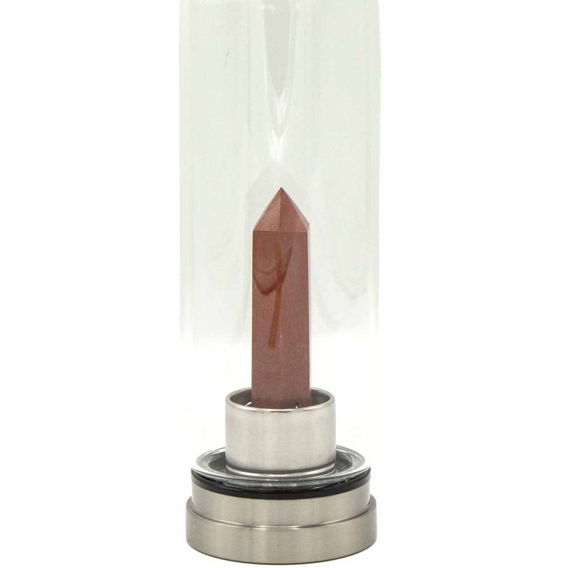 Kristallinfundierte Glas-Wasserflasche - Belebender roter Jaspis - Obelisk