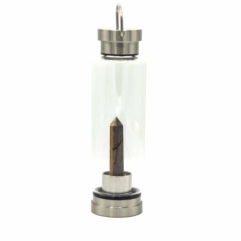 Wasserflasche aus Kristallinfundiertem Glas - Zielstrebiges Tigerauge - Obelisk