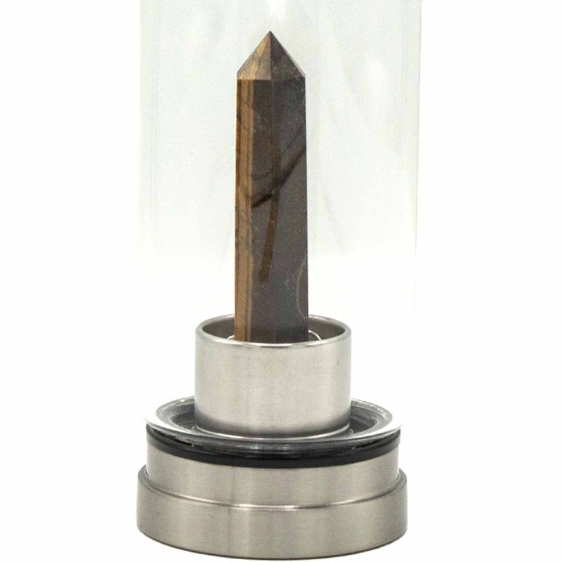 Wasserflasche aus Kristallinfundiertem Glas - Zielstrebiges Tigerauge - Obelisk