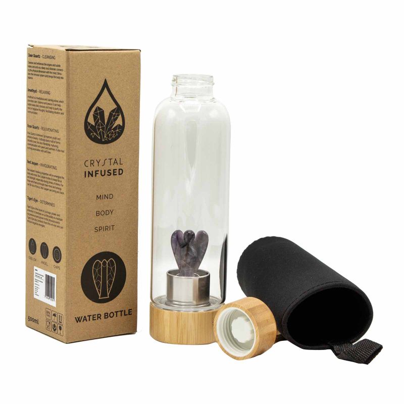 Kristallinfundierte Glas-Wasserflasche - Beruhigender Amethyst - Engel