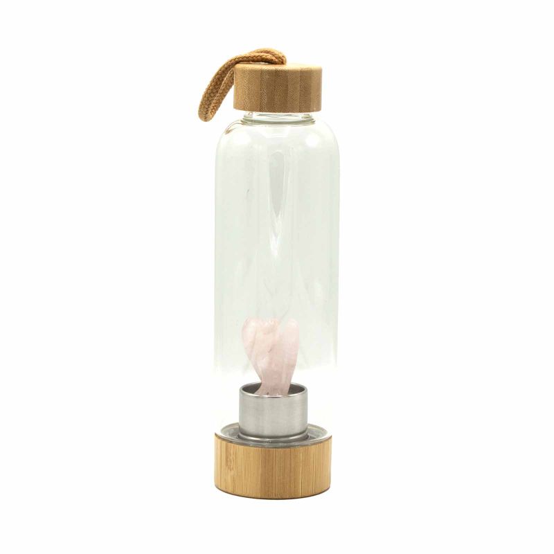 Kristallinfundierte Glas-Wasserflasche - Verjüngender Rosenquarz - Engel