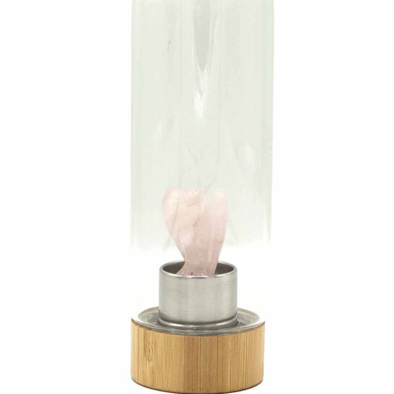 Kristallinfundierte Glas-Wasserflasche - Verjüngender Rosenquarz - Engel