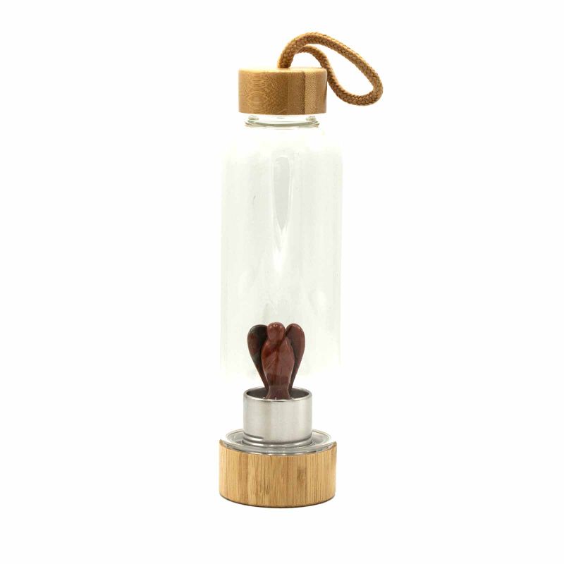 Kristallinfundierte Glas-Wasserflasche - belebender roter Jaspis - Engel