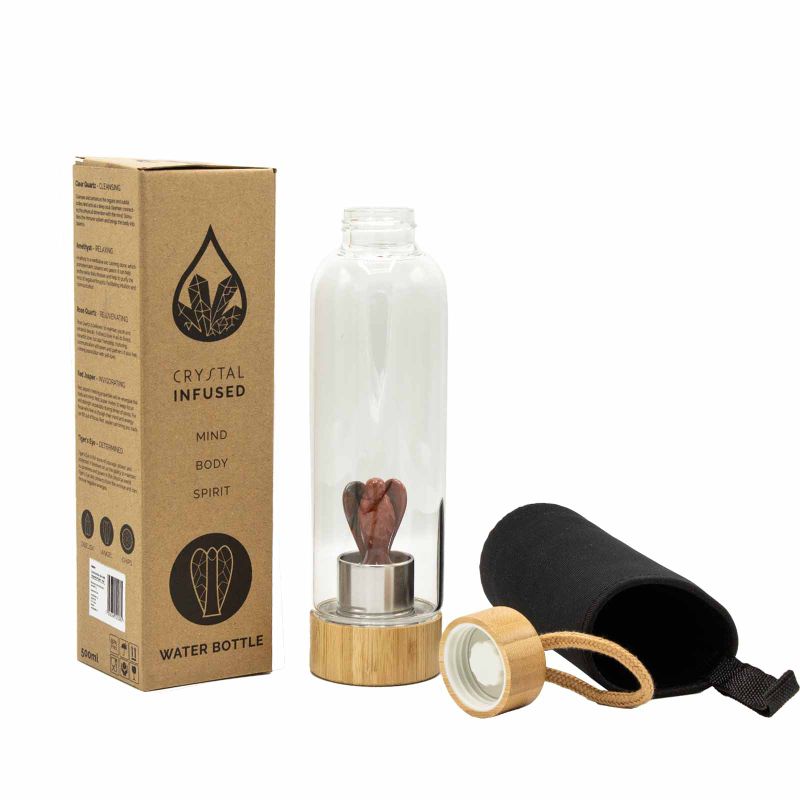 Kristallinfundierte Glas-Wasserflasche - belebender roter Jaspis - Engel