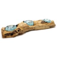 Flacher dreifacher Kerzenhalter aus Moltonglas auf Holz