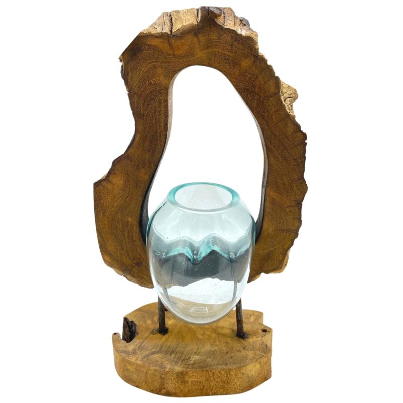 Kunstvase aus geschmolzenem Glas zum Aufhängen auf Holz