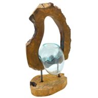 Kunstvase aus geschmolzenem Glas zum Aufhängen auf Holz