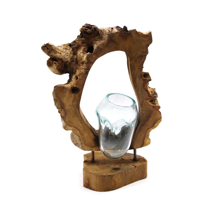 Kunstvase aus geschmolzenem Glas zum Aufhängen auf Holz