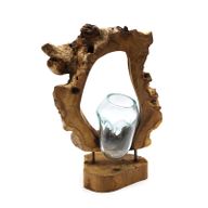 Kunstvase aus geschmolzenem Glas zum Aufhängen auf Holz