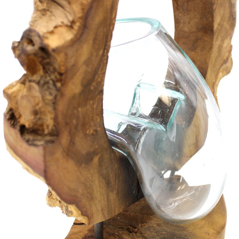 Kunstvase aus geschmolzenem Glas zum Aufhängen auf Holz