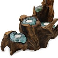 Geschmolzenes Glas Fünf Kerzenhalter auf Holz