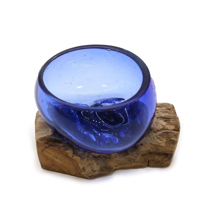 Geschmolzenes Glas Mini Blue Bowl auf Holz