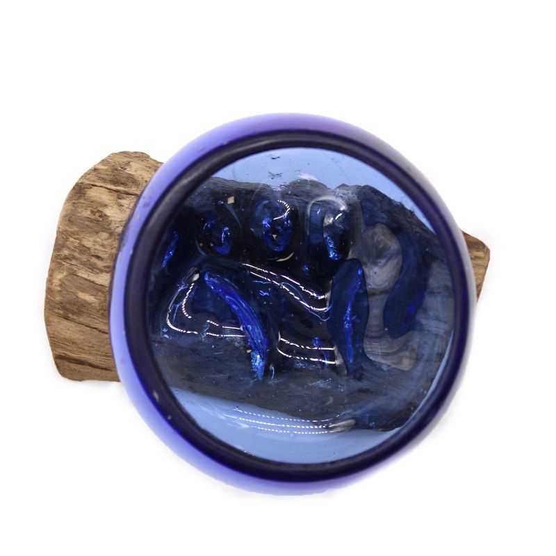 Geschmolzenes Glas Mini Blue Bowl auf Holz
