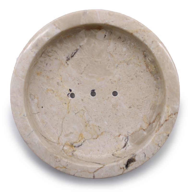 Runde, flache Seifenschale aus Honigmarmor