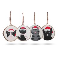 Weihnachtskatzen - Handbemalte Baumstamm-Weihnachtsdekoration (Set 4)