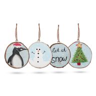 Lass es Schneien - Handbemalte Log-Weihnachtsdekoration (4er-Set)