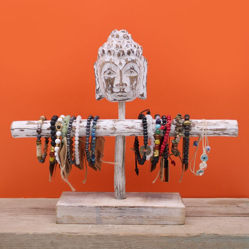 Einzelner Zweig & Buddha-Ständer – Weiß getüncht