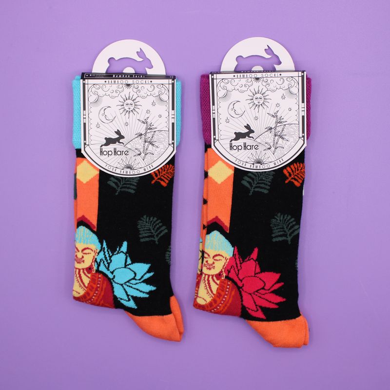 Hop Hare Bambussocken  (36-40) - Blauer Buddha und Lotus