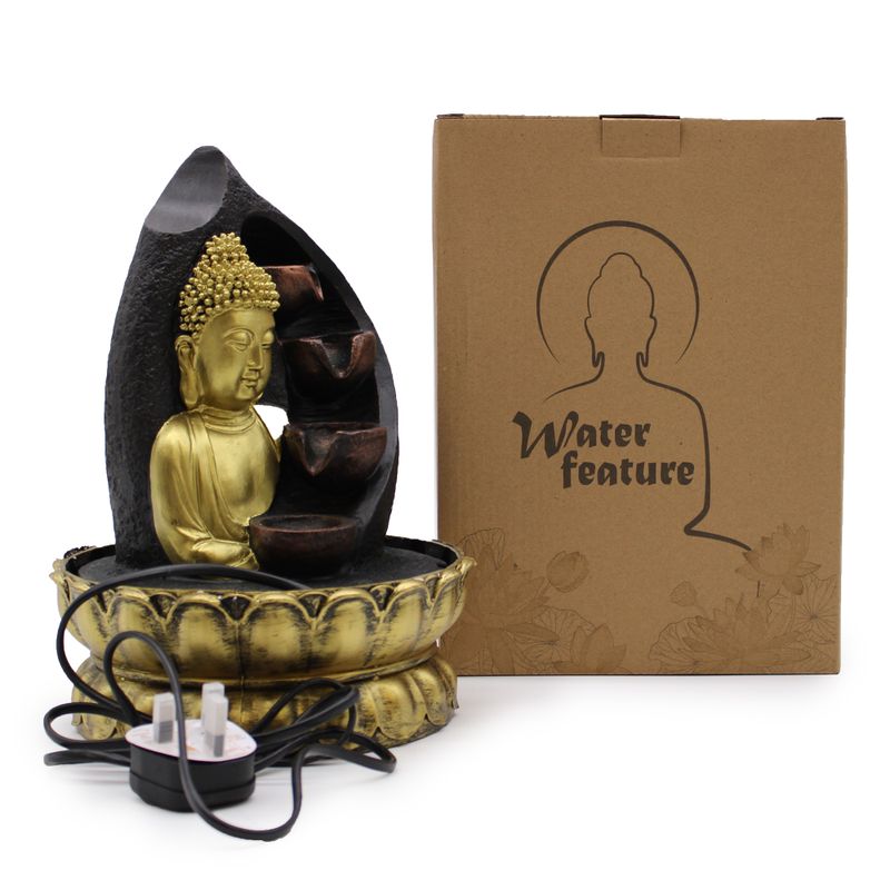 Tischwasserspiel – 30 cm – goldener Buddha & Gießtöpfe