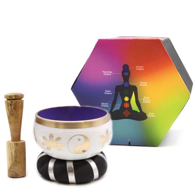 Yin & Yang Klangschalen-Set – Weiß/Lila 10,7 cm