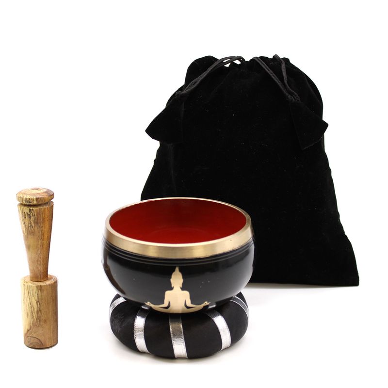 Buddha-Klangschalen-Set – Schwarz/Orange 10,7 cm