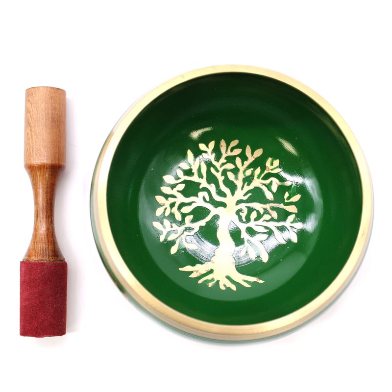 Großes Klangschalen-Set „Baum des Lebens“, grün, 14 cm