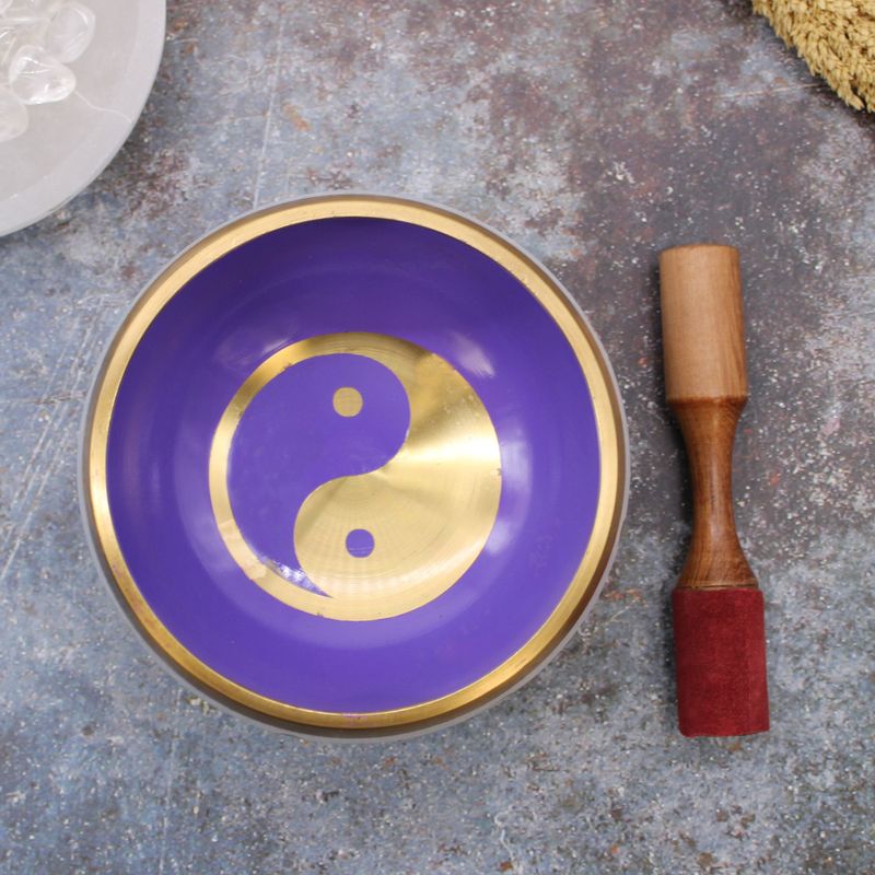 Großes Yin- und Yang-Klangschalen-Set, Weiß/Lila, 14 cm