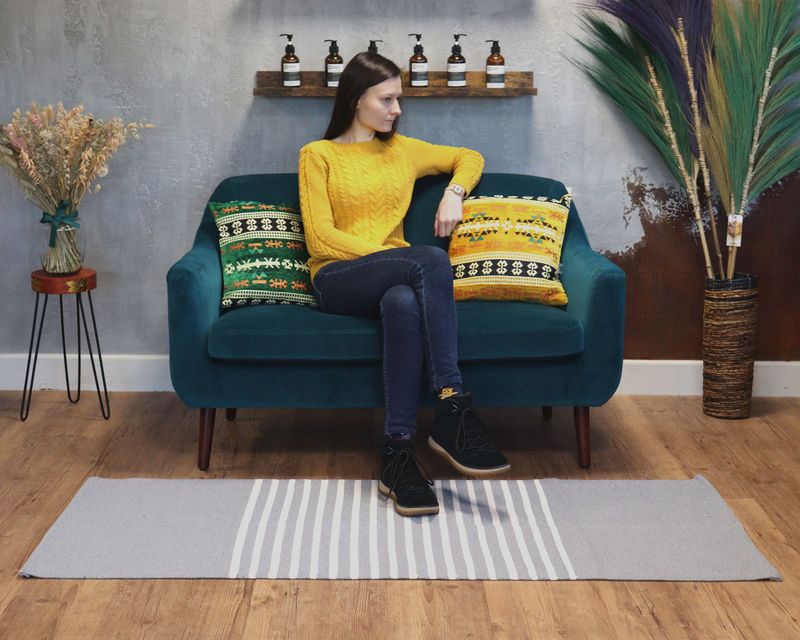 Indischer Baumwollteppich – 70 x 170 cm – Grau