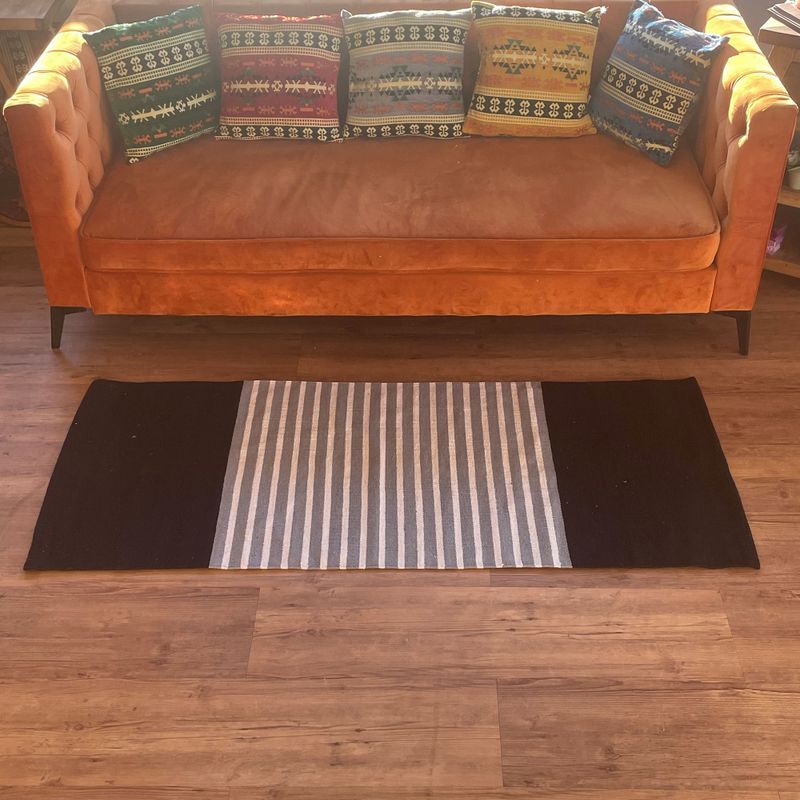 Indischer Baumwollteppich – 70 x 170 cm – Schwarz / Grau