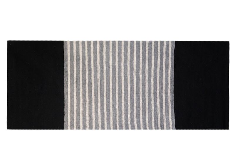 Indischer Baumwollteppich – 70 x 170 cm – Schwarz / Grau
