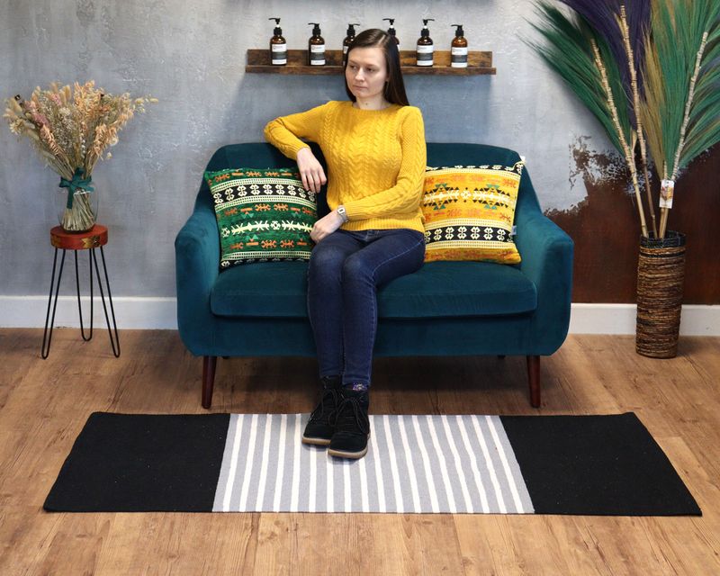 Indischer Baumwollteppich – 70 x 170 cm – Schwarz / Grau