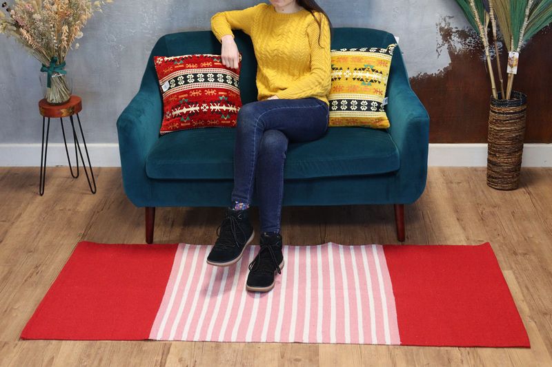 Indischer Baumwollteppich – 70 x 170 cm – Rot/Rosa