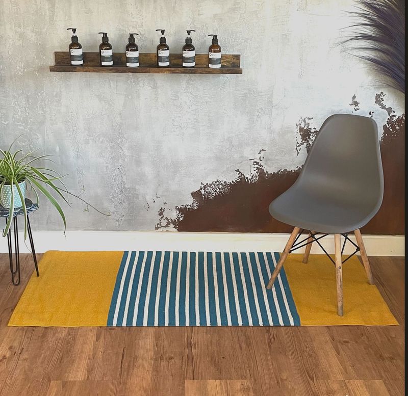 Indischer Baumwollteppich – 70 x 170 cm – Gelb/Blau