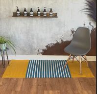 Indischer Baumwollteppich – 70 x 170 cm – Gelb/Blau