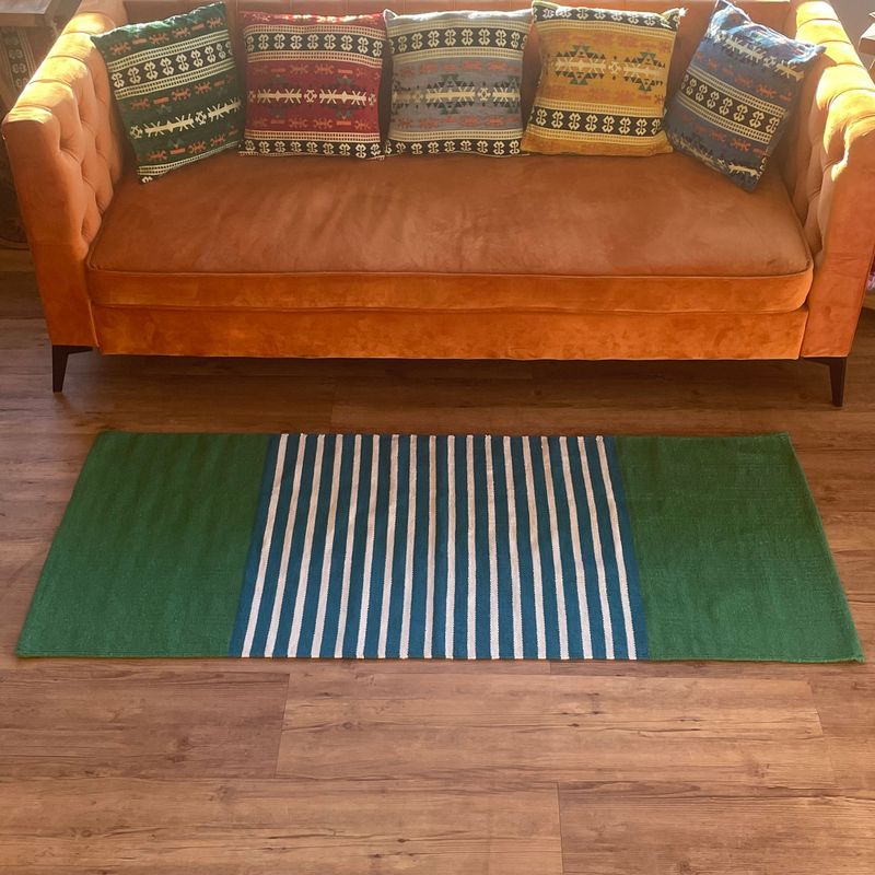 Indischer Baumwollteppich – 70 x 170 cm – Blau/Grün